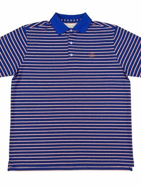 Donald Ross Script Logo Polo Blue Orange Striped Golf Performance Shirt Mens M